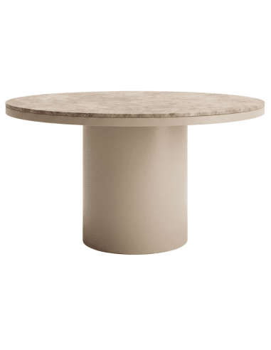LUNARO Rundt spisebord i jern og marmor Ø140 cm - Beige/Beigebrun marmor